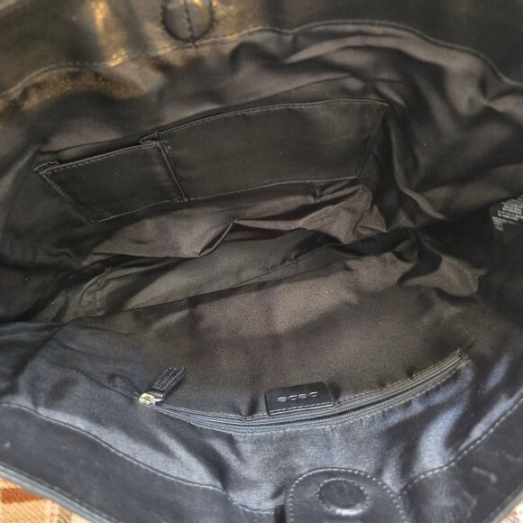 BEBE Black Genuine Leather Tote Bag W Silver Hardware Magnetic Closure - Picture 9 of 12